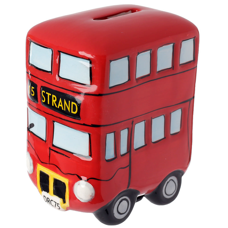 Vibrant Red Routemaster Bus Money Box with intricate details