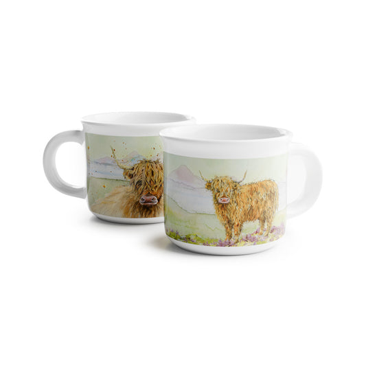Set of 2 Jan Pashley Highland Coo Porcelain Espresso Cups