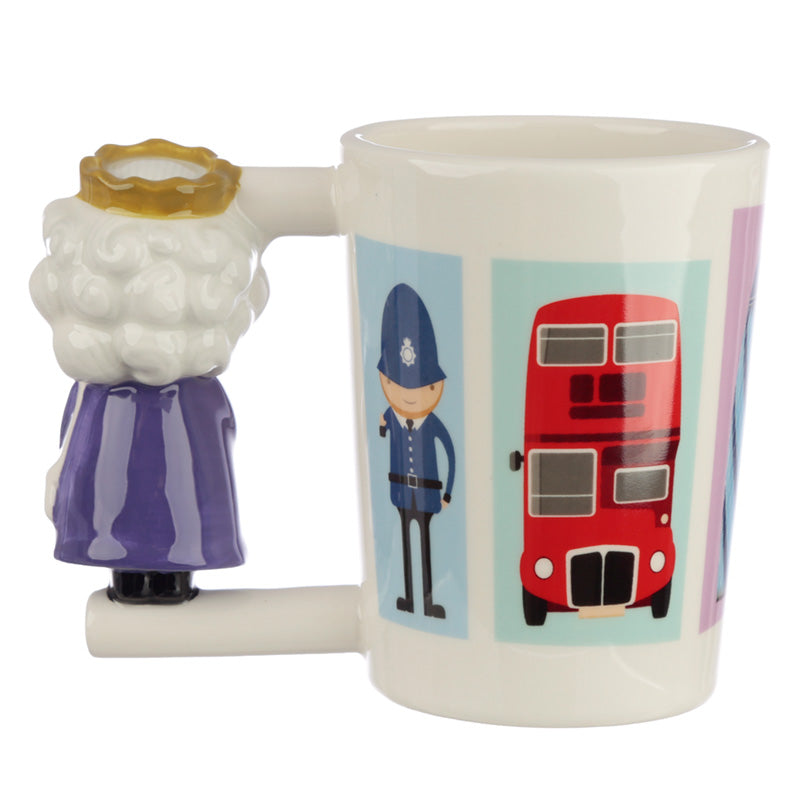 Close-up of London Queen ceramic mug design