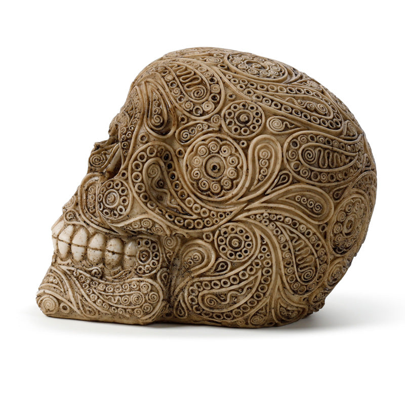Stylish Damask Skull Ornament on a decorative table