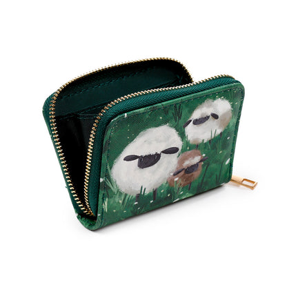 Charming Sheep Motif on Small Zip Around Wallet