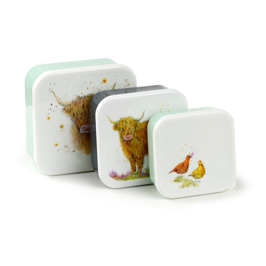 Lunch Box Set of 3 with Jan Pashley Highland Coo Cow Design