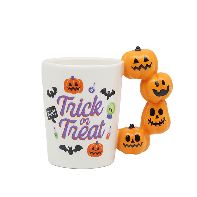 Shaped Handle Ceramic Mug featuring Spooky Trick or Treat Pumpkins