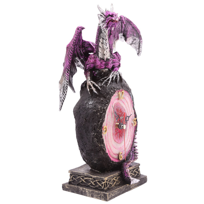 Elegant display of the Crystal Geode Dark Legends Dragon Clock