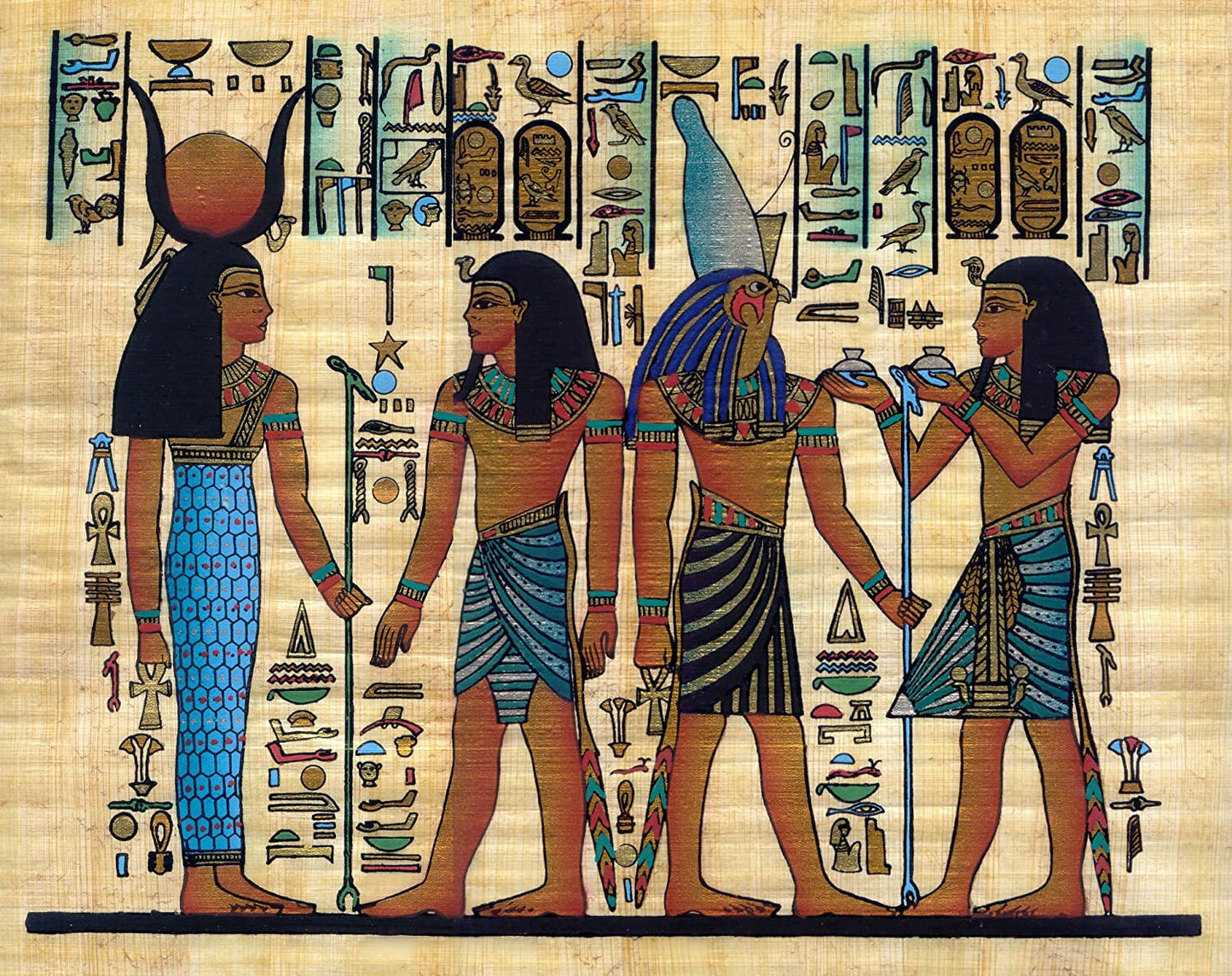 Egyptian Papyrus Painting of Horemheb with hieroglyphs