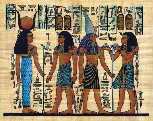 Egyptian Papyrus Painting of Horemheb with hieroglyphs