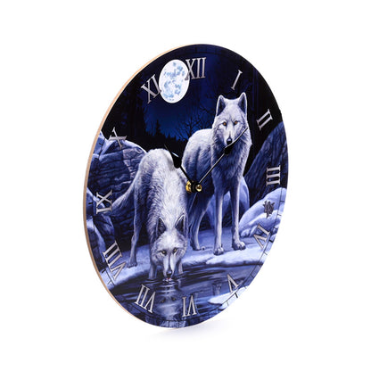 Close-up of Lisa Parker Warriors of Winter Wolf Wall Clock design