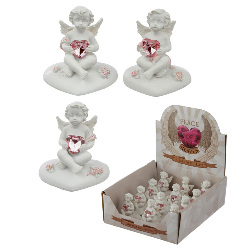 Elegant cherub figurine with heart-shaped rose