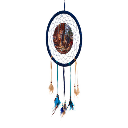 Enchanting dreamcatcher featuring whimsical cat artwork