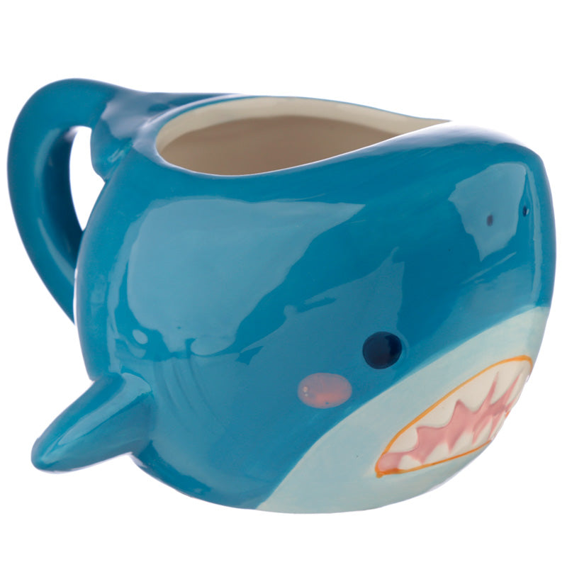 Shark Café Ceramic Shaped Head Mug on display