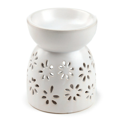 Ceramic Oil and Wax Burner with Daisy Cut-Out Design