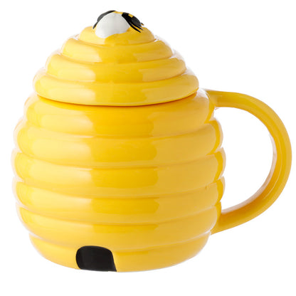 Beehive Shaped Ceramic Mug with Lid - Front View