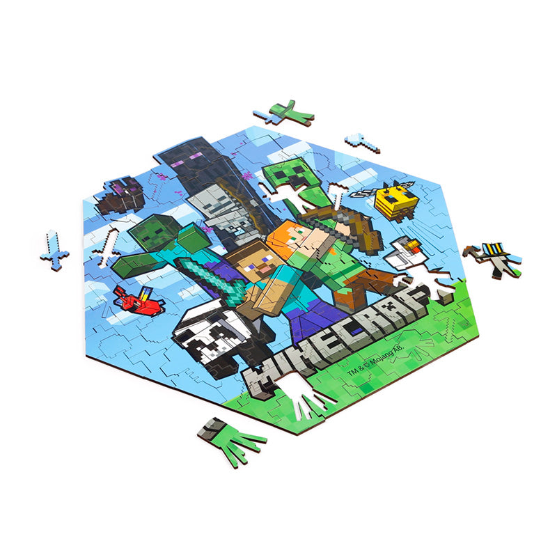 130-piece wooden jigsaw puzzle featuring Minecraft