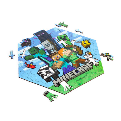 130-piece wooden jigsaw puzzle featuring Minecraft