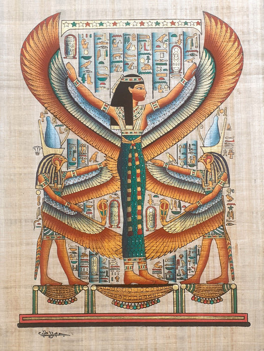 Egyptian papyrus painting of Goddess Nut, depicting her celestial form with stars