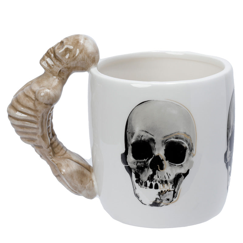 Artistic skeleton mug on display