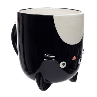 Novelty Upside Down Ceramic Mug - Feline Farm Cat Displayed with Coffee