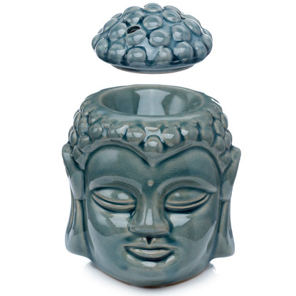 Buddha head oil burner in serene setting