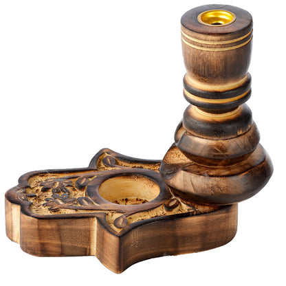 Hamsa Carved Mango Wood Backflow Incense Burner - Close Up