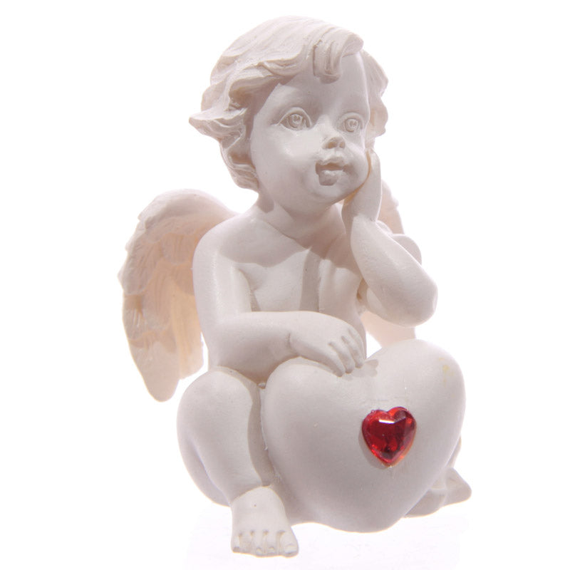Charming Cherub Figurine with Heart Gem - Home Decor Accent