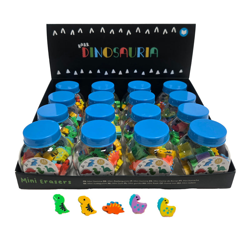 Mini Erasers Pot - Dinosauria filled with dinosaur-shaped erasers