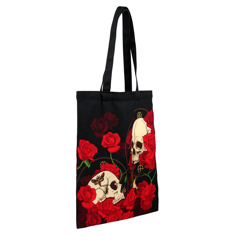 Skulls and Roses Tote Shopping Bag with handles
