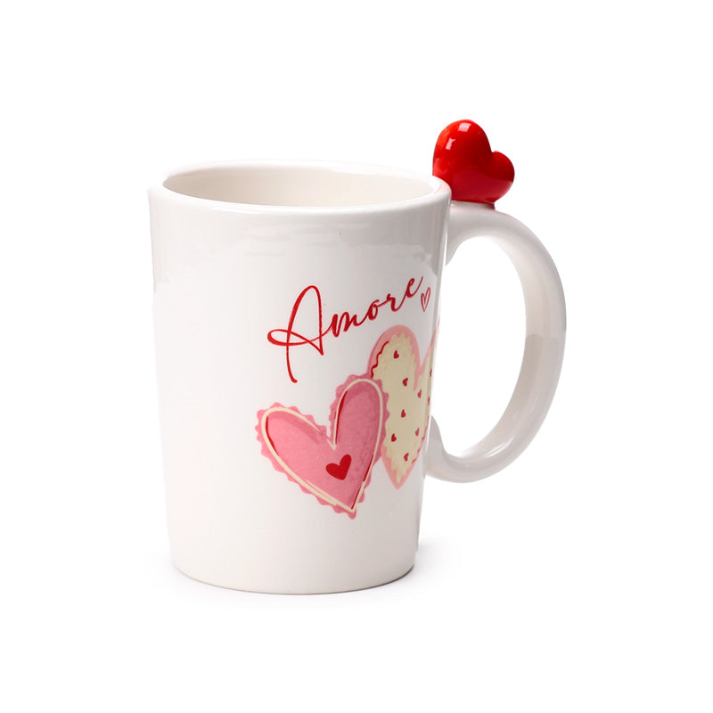 Amore Heart Shaped Handle Ceramic Mug front view