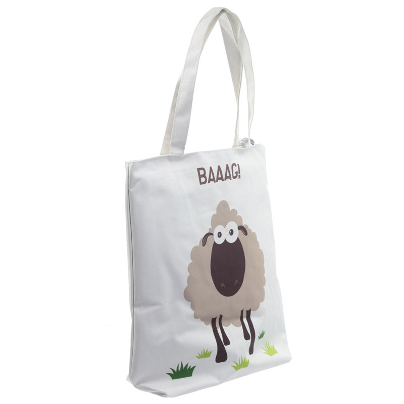 Interior view of BAAAG Sheep Tote Shopping Bag showing zip pocket