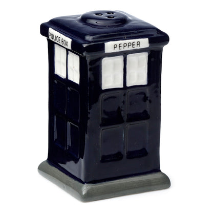 Ceramic Salt & Pepper Set Police Box on dining table