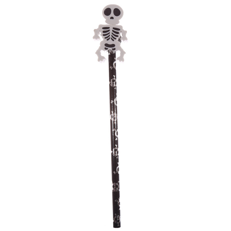 Close-up of kids skeleton pencil and eraser