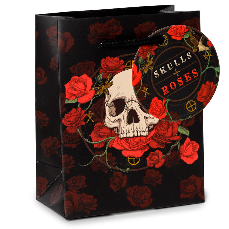 Skulls & Roses Small Gift Bag with red roses and skulls
