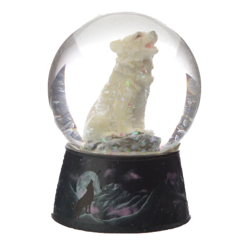 Dream Protector Wolf Snow Globe with winter landscape