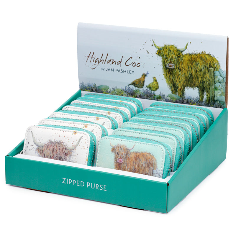 Jan Pashley Highland Coo Cow Wallet on display