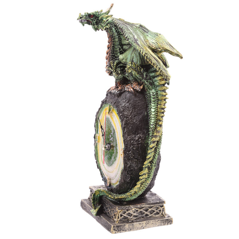 Crystal Geode Dark Legends Dragon Clock on a mantel