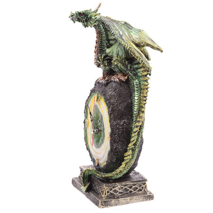Crystal Geode Dark Legends Dragon Clock on a mantel