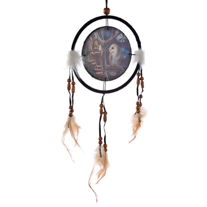 Small dreamcatcher featuring Lisa Parker's owl and fairy artwork