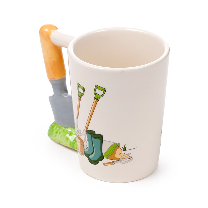 Garden Trowel Shaped Handle Ceramic Mug - Displayed with Plants