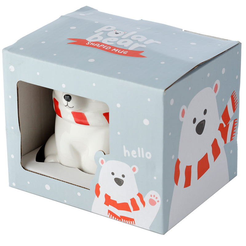 Decorative polar bear shaped mug with winter decor