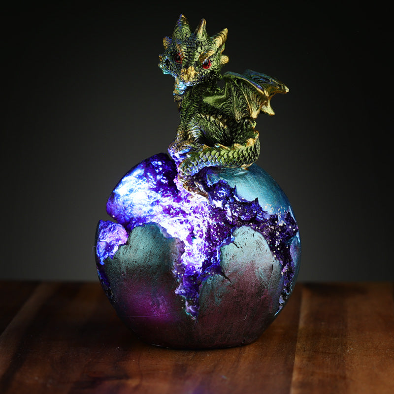 Geode Egg LED Baby Dragon Figurine on display