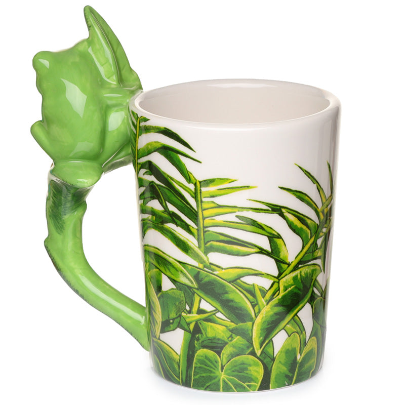 Tree Frog Ceramic Mug displayed with foliage