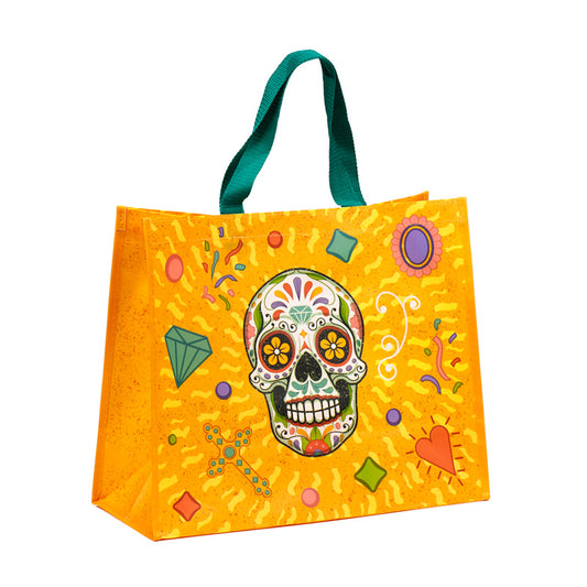 Vibrant Day of the Dead reusable shopping bag design