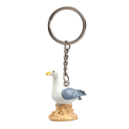 Charming Seagull Keyring with Rustic Rock