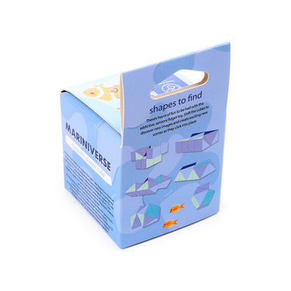 Mariniverse Puzzle Cube Toy on a decorative display