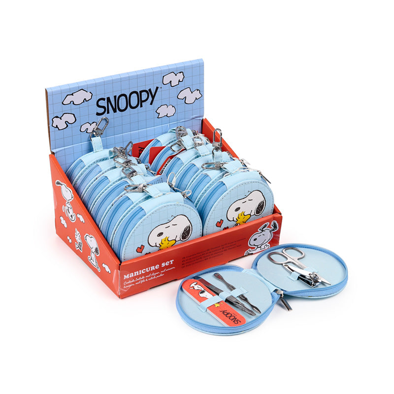 5 Piece Round Manicure Set featuring Peanuts characters Snoopy and Woodstock