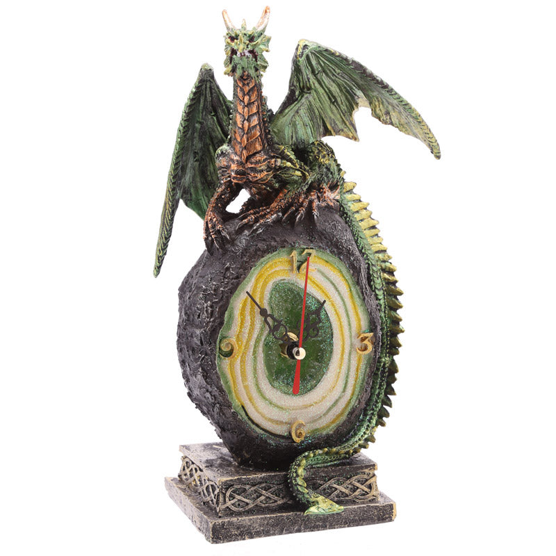 Close-up of the dragon design on the Crystal Geode Clock