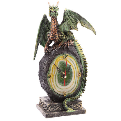 Close-up of the dragon design on the Crystal Geode Clock