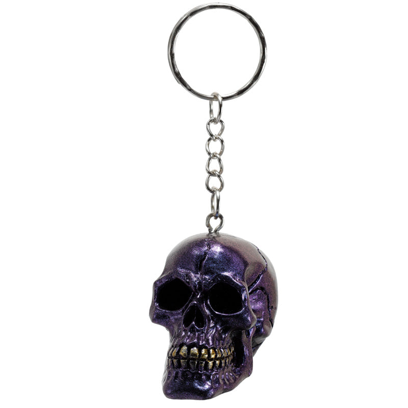 Skulls and Roses Metallic Skull Keyring side view