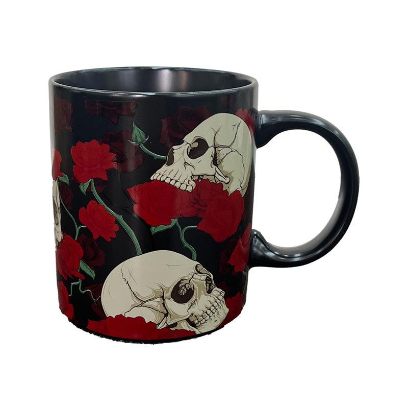 Porcelain Mug with Skulls and Roses Design