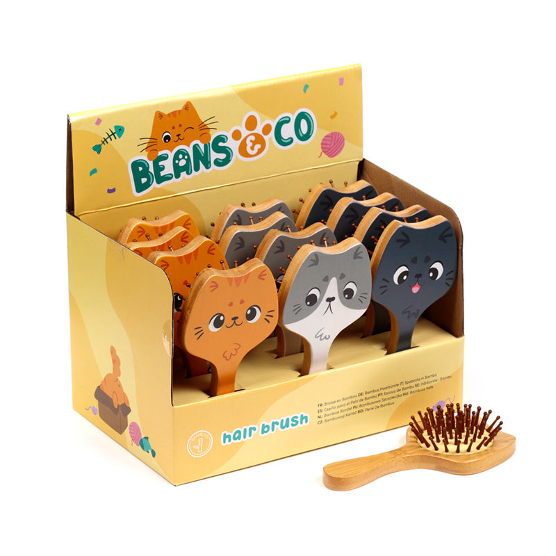 Bamboo Shaped Hair Brush featuring a cat design