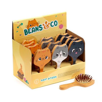 Bamboo Shaped Hair Brush featuring a cat design